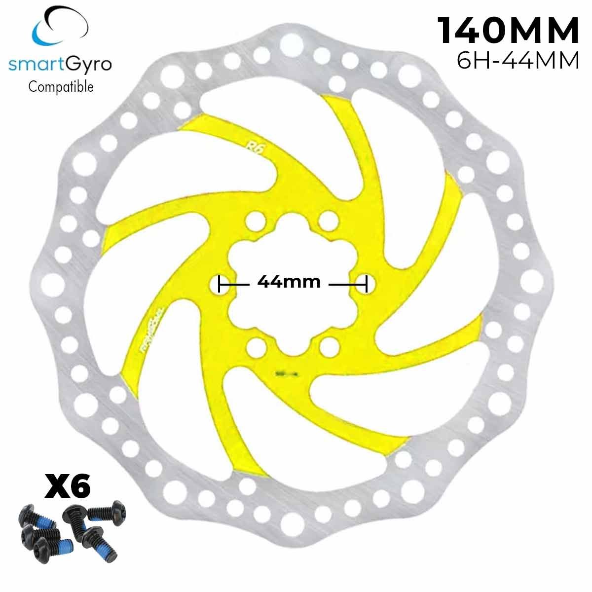 Disco de freno 140mm amarillo (Smartgyro / Kugoo y similares) – Dentado (6H -44MM)